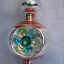Vintage Mid Century Double Indent Glass Christmas Tree Topper Silver Pink & Blue