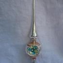 Vintage Mid Century Double Indent Glass Christmas Tree Topper Silver Pink & Blue