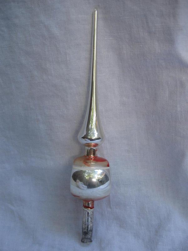 Vintage Mid Century Double Indent Glass Christmas Tree Topper Silver Pink & Blue