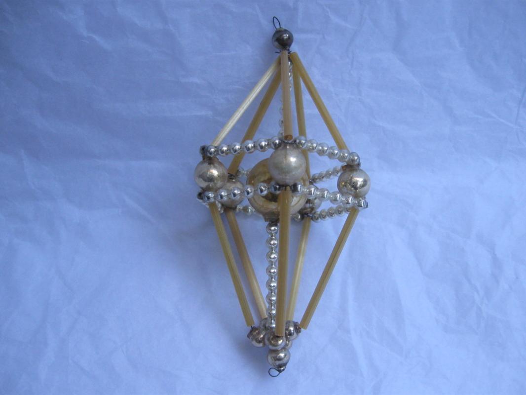 3D Atomic Mercury Glass Beaded Wire Silver Gold Christmas Ornament Figural Kite