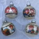 Four Vintage Raggedy Ann & Andy Glass Christmas Tree Ornaments 1970's