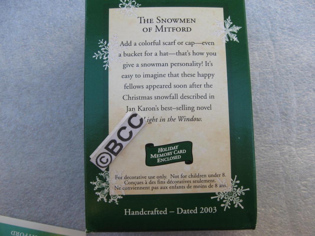 Hallmark 2003 The Snowmen Of Mitford Set of 3 Miniature Ornaments