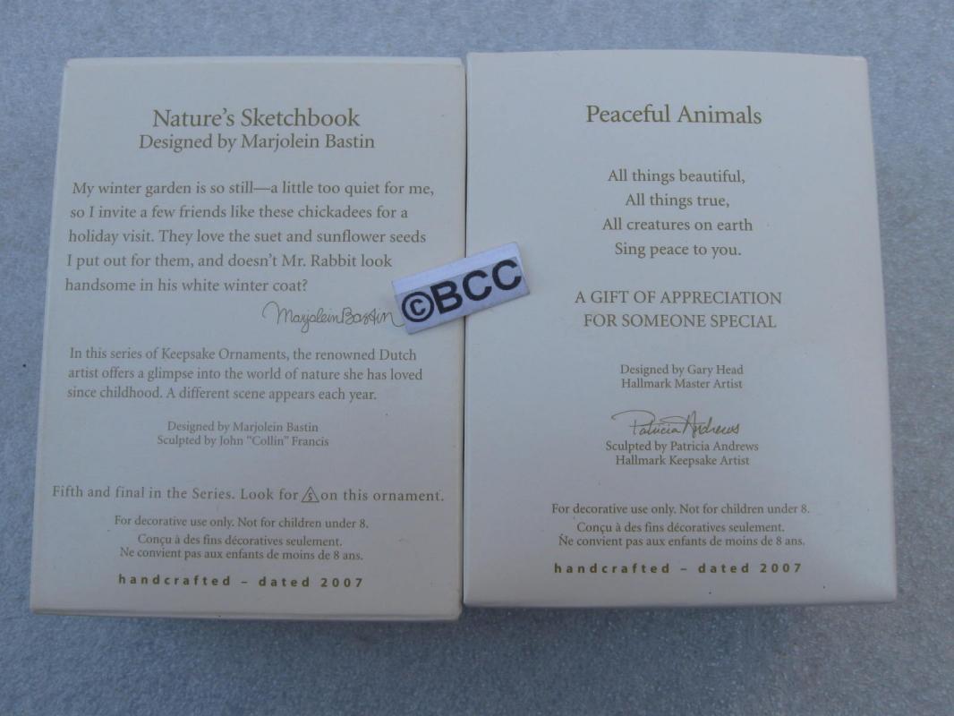 Hallmark 2007 Nature's Sketchbook & Peaceful Aminals VIP Lot Of 2 Ornaments