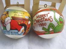 Hallmark 1980 & 1981 Miss Piggy & Kermit Christmas Tree Satin Ornaments