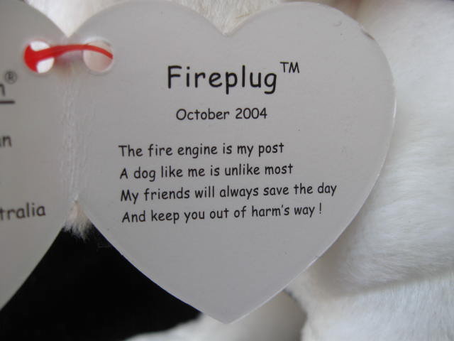 Ty Fireplug Fire Plug The Dog BOM Beanie of the Month Beanie Baby