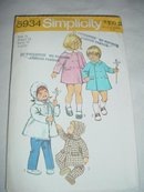 New Vintage Simplicity 6418 Toddlers' Single and Double Breasted Coat Sewing Pattern 1970's