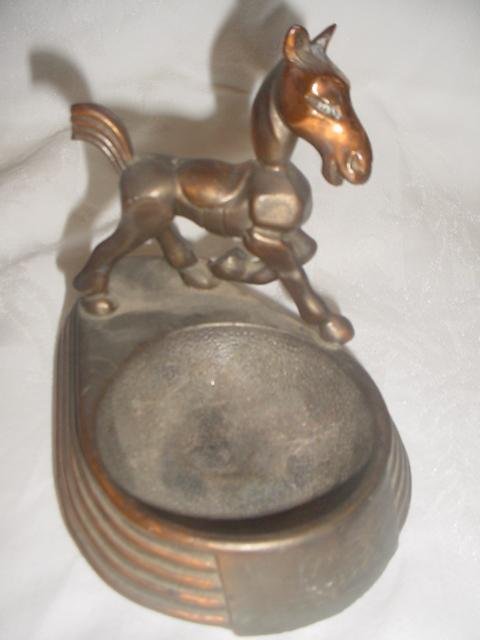 Vintage Art Deco Copper Color Patina. Pony Metal Cast Ashtray