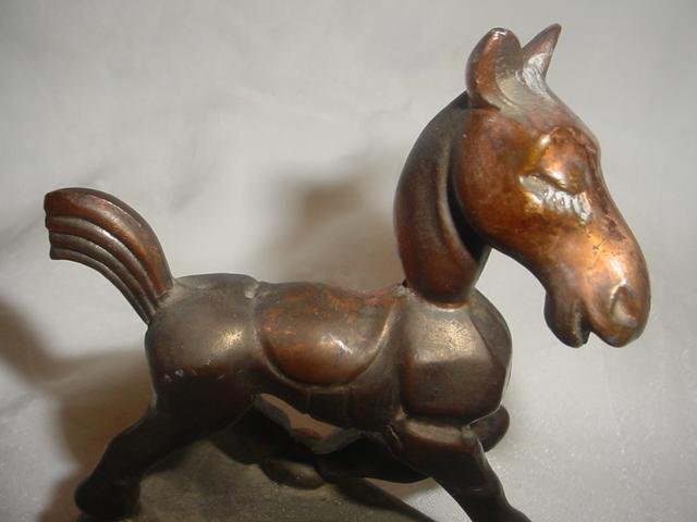 Vintage Art Deco Copper Color Patina. Pony Metal Cast Ashtray