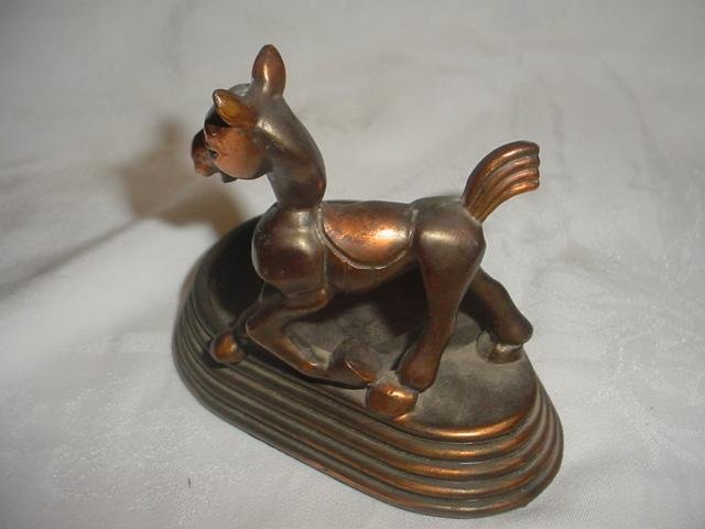 Vintage Art Deco Copper Color Patina. Pony Metal Cast Ashtray