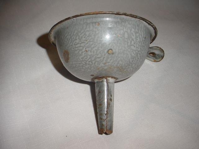 Vintage Molten Gray Enamelware Funnel Enamel Ware