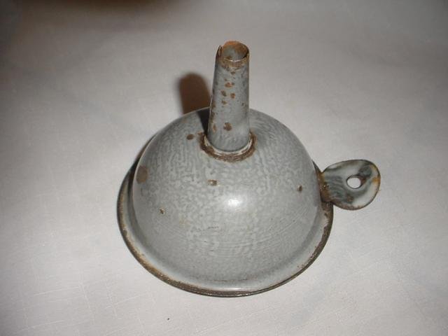 Vintage Molten Gray Enamelware Funnel Enamel Ware