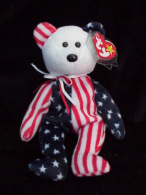 Ty White Face Spangle Patriotic Beanie Baby Teddy Bear
