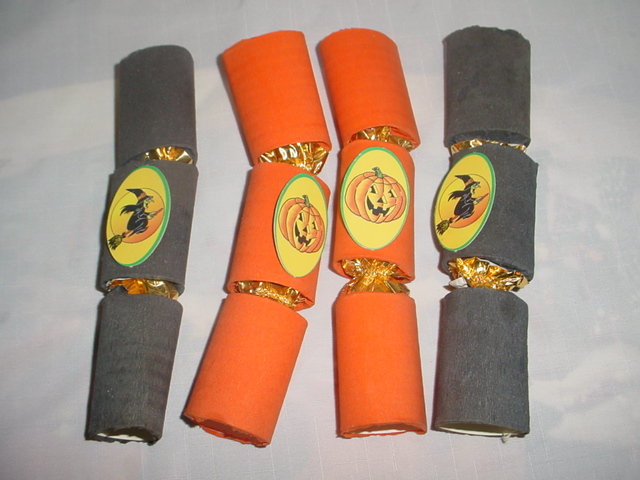 4 Vintage Halloween Crackers or Candy Containers Witch & Jack O Lantern