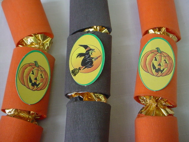 4 Vintage Halloween Crackers or Candy Containers Witch & Jack O Lantern