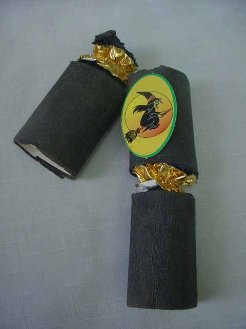4 Vintage Halloween Crackers or Candy Containers Witch & Jack O Lantern