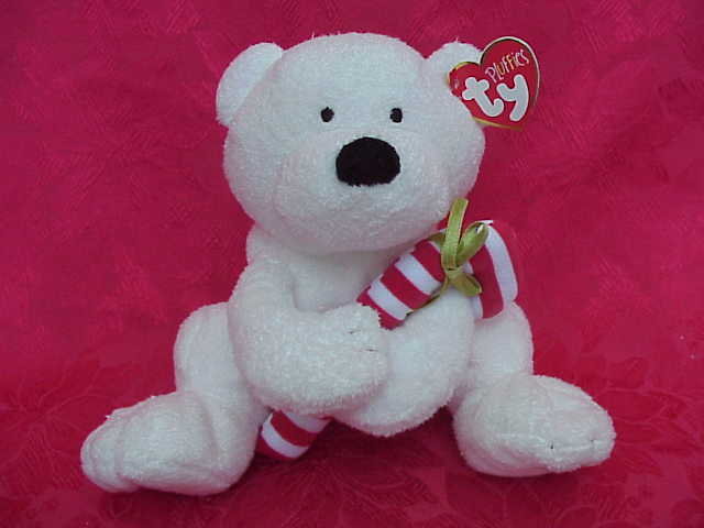 Ty CANDY CANE PLUFFIE Bear with Candy Cane Teddy Bear Retired