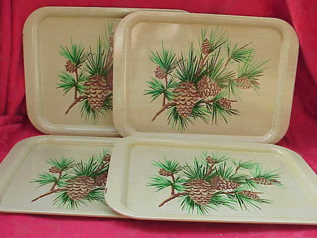 4 Metal Serving Trays Pine Cone Design - 6 Sets Available