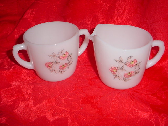 Fire King Glass Fleurette Sugar & Creamer Set