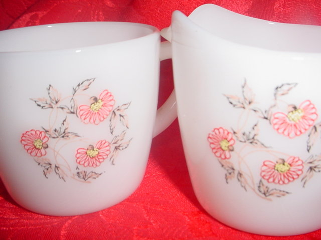 Fire King Glass Fleurette Sugar & Creamer Set
