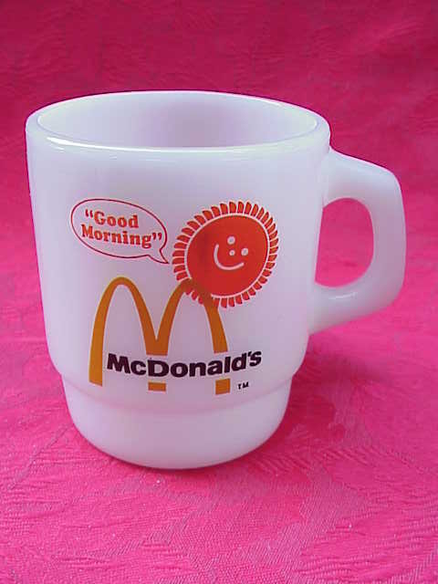 Fire King Anchor Hocking McDonalds McDonald's Good Morning Blush Version Stackable Milk Glass Mug