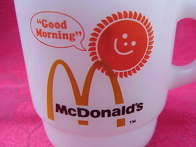 Fire King Anchor Hocking McDonalds McDonald's Good Morning Blush Version Stackable Milk Glass Mug