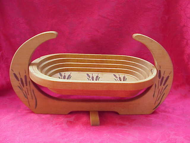Oval Wood Hand Painted Cattail Bread Basket