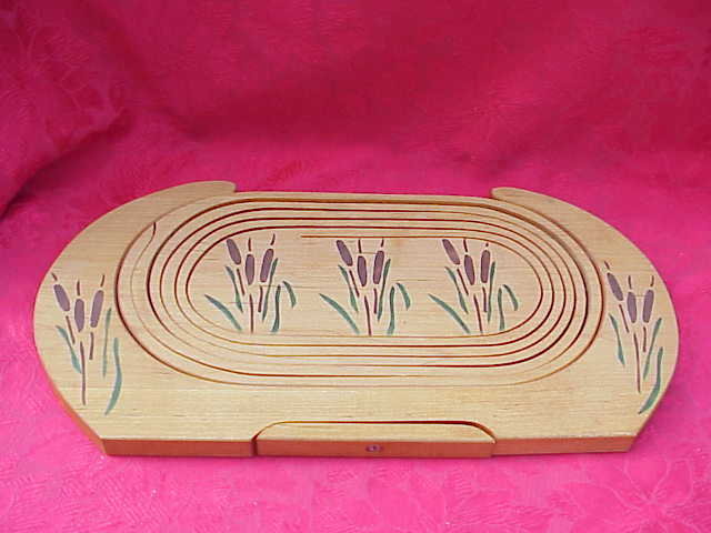 Oval Wood Hand Painted Cattail Bread Basket