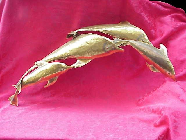 Handmade Brass Flying Dolphins Porpoise Wall Hanging