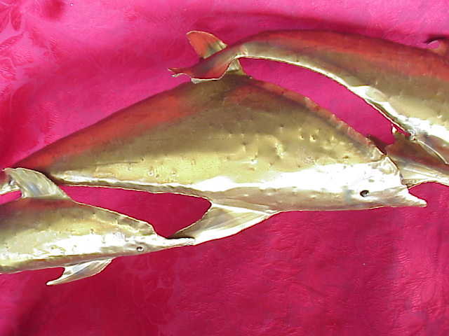 Handmade Brass Flying Dolphins Porpoise Wall Hanging