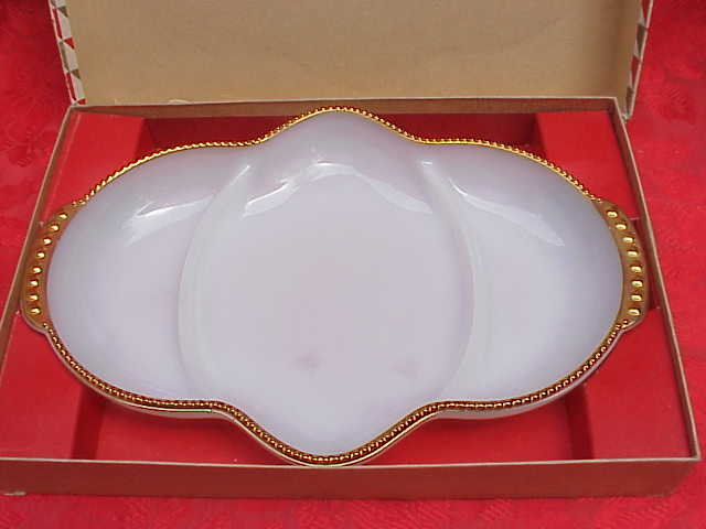 Fire King Anchor Hocking Milk Glass Relish Dish In Original Box
