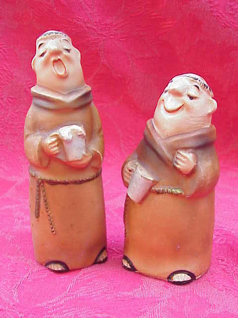 Vintage Singing & Drinking Monks Bisque Salt & Pepper Shakers