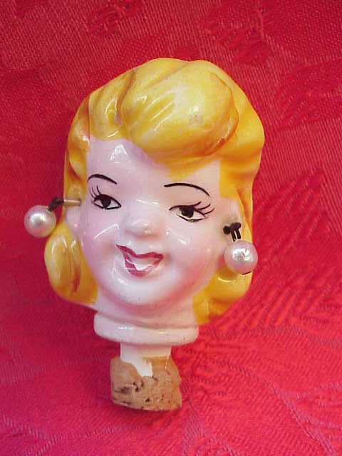 Vintage Glamor Pin Up Style Girl Bottle Stopper & Shot Glasses