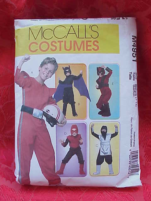 McCall's M4951 Children Boy's Batman, Race Car Driver, Ninja Halloween Costume Sewing Pattern