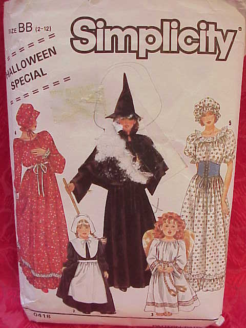 Simplicity 0418 Girl's Witch Pilgrim Angel Western Dress Halloween Costume Sewing Pattern