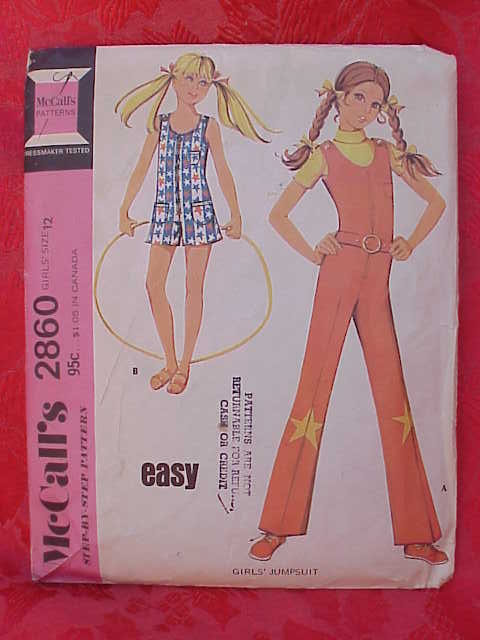 McCall's 2860 Girls' Jumpsuit 1970's Sewing Pattern Size 12