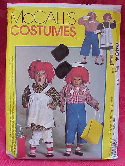 McCall's 9494 Child's Raggedy Ann & Andy Halloween Costume Sewing Pattern Size 6 - 8