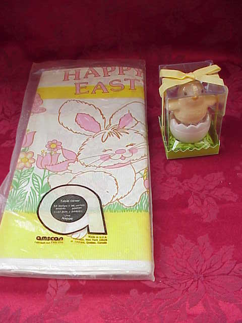 Hallmark Baby Chick Salt & Pepper Shakers + Easter Tablecloth