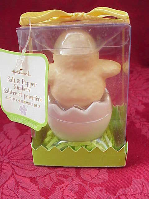 Hallmark Baby Chick Salt & Pepper Shakers + Easter Tablecloth