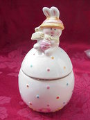 Vintage Easter Tablecloth & Hallmark Easter Bunny Candy Container