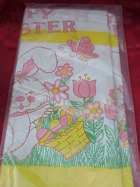 Vintage Easter Tablecloth & Hallmark Easter Bunny Candy Container
