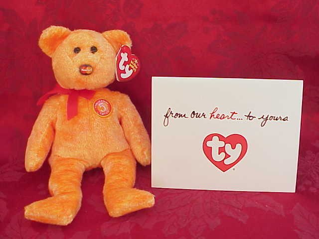 Ty Master Card Mastercard MC V Beanie Baby Bear MC V With HAPPY ANNIVERSARY Thank You Card