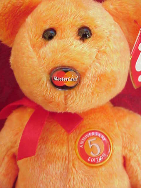 Ty Master Card Mastercard MC V Beanie Baby Bear MC V With HAPPY ANNIVERSARY Thank You Card