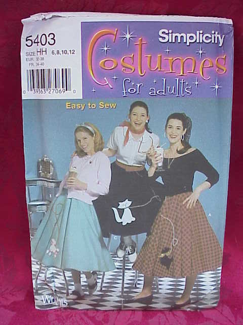 Simplicity 5403 Misses Halloween Costume 1950's Style Sewing Pattern Poodle Skirt Size 6 8 10 12