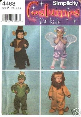 Simplicity 4468 Wizard of Oz Monkey Good Witch Frog Lion Halloween Costume Sewing Pattern Size 1/2, 1, 2, 3