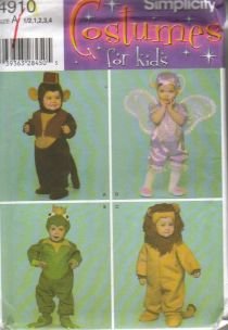 Simplicity 4910 Wizard of Oz Monkey Good Witch Frog Lion Halloween Costume Sewing Pattern Size 1/2, 1