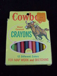 Vintage Cowboy Wood Covered Crayons Pencils