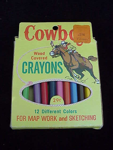 Vintage Cowboy Wood Covered Crayons Pencils
