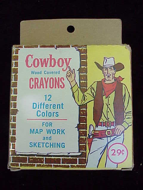 Vintage Cowboy Wood Covered Crayons Pencils