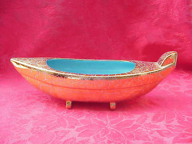 Vintage Gold & Turquoise Oriental Boat Planter