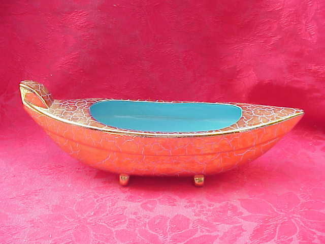Vintage Gold & Turquoise Oriental Boat Planter